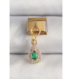 316L Çelik Gold Renk Sallantı Damla Yeşil Zirkon Taşlı Nomination Charm