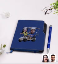 BK Gift Kişiye Özel Sevgililer Karikatürlü Lacivert Termo Deri Defter Kalem Seti-96