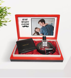BK Gift Kişiye Özel Fotoğraflı ve Mesajlı Kutuda Cüzdan&Kemer&Erkek Parfüm Hediye Seti (Beyaz)