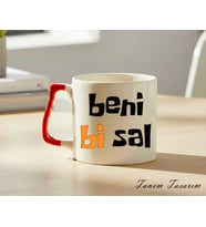 Kırmızı Kulp - Lüks Kupa Kahve Çay Fincanı Hediye Kupa Ofis ve Ev Için Dekoratif Şık Bardak