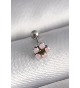 316L Çelik Gümüş Renk Zirkon Taşlı Çiçek Tragus Piercing - TJ-PR1277