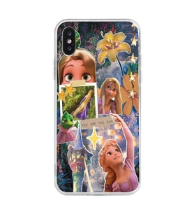 Iphone X ve XS Uyumlu Rapunzel Kolaj Tasarımlı Şeffaf Telefon Kılıfı