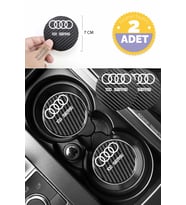 Audi 100 Serisi Siyah Karbon Bardak Altlığı Audi Logolu 100 Serisi Yazılı Dayanıklı 7 cm Tasarımı 2 Adet