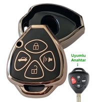 Toyota Corolla Auris Rav4 Hilux Uyumlu Kumanda Anahtar Kılıfı Oto Anahtarlık 4 Tuşlu SİYAH GOLD