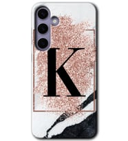 Galaxy S24 Kılıf HD Desen Baskılı Kılıf - Pembe Mermer Desenli K Harfi
