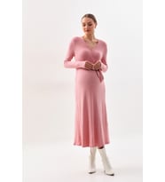 Hamile Yumuşak Fitilli Kumaş Anvelop Elbise (Pembe)