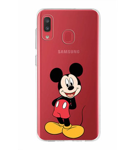 Samsung Galaxy A20  Kapak Mickey Mouse Tasarımlı Şeffaf Silikon Kılıf