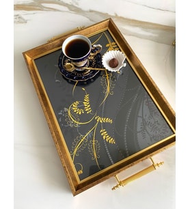 Desenli Çay Tepsisi ,lüx Çay Tepsisi,sunum Tepsisi (Gold)