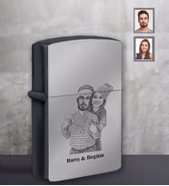 Kişiye Özel Yılbaşı Sevgili Karikatürlü Siyah Benzinli Çakmak Model-8