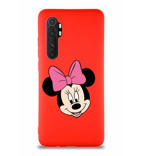 Xiaomi Mi Note 10 Lite Soft Premier Kapak Minnie Mouse-C Tasarımlı Silikon Kılıf - Kırmızı (Şeffaf)