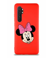 Xiaomi Mi Note 10 Lite Soft Premier Kapak Minnie Mouse-C Tasarımlı Silikon Kılıf - Kırmızı (Şeffaf)