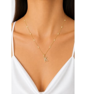 Xuping Gold Renkli, Zirkon Taşlı K Harfi Kolyesi - 45 cm (Anti-Alerjik)