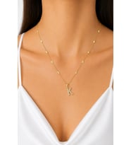 Xuping Gold Renkli, Zirkon Taşlı K Harfi Kolyesi - 45 cm (Anti-Alerjik)