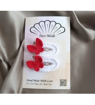 Kelebekli Çıtçıt Toka Kırmızı-Beyaz (Çok Renkli)