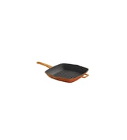 Lava Döküm Kare Izgara Tava Döküm Demir Metal Saplı 26x26 Turuncu