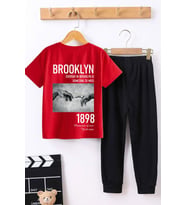 Çocuk 1898 Brooklyn Baskılı Alt - Üst Eşofman Takımı (Siyah)