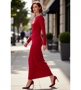 Kadınlara Özel Kayık Yaka Uzun Kol Bodycon Kesim Maxi Elbise Smart Mezuniyet ve Balo Şıklığı