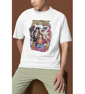 One Piece Monkey D. Luffy Roronoa Zoro Baskılı Unisex Oversize Anime Dizi Karakterler Tişört