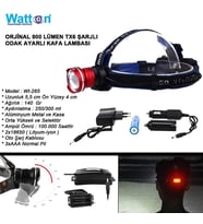 Kafa Feneri Orjinal 800 Lümen T6 Şarjlı Wt-265