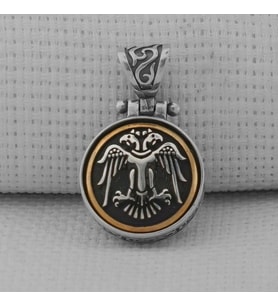 Çift Başlı Kartal  Karal Zincirli Ortası Dönen 925 Ayar Gümüş Erkek Kolye Ucu
