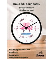 İsme Özel Pembe Flamingo Figürlü Çocuk Odası Duvar Saati Orta Boy 30 cm Siyah Camlı Sessiz