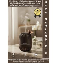 Premium Buhar Makinesi Şık Kuş Detaylı Ahşap Görünümlü Renkli LED Işık Oda Hava Nemlendirici 280 ML