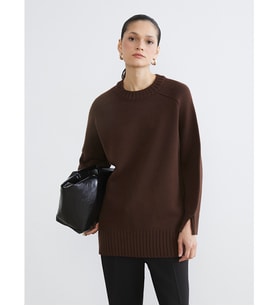 LCW Modest Kahverengi Bisiklet Yaka Oversize Kadın Triko Tunik