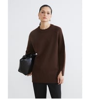 LCW Modest Kahverengi Bisiklet Yaka Oversize Kadın Triko Tunik
