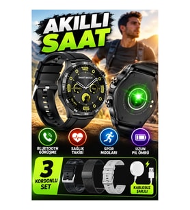 GT58 Akıllı Saat 3 Kordonlu Kablosuz Şarjlı Bluetooth Görüşmeli Spor ve Sağlık Takip Özellikli Smart