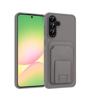 Samsung Galaxy A56 Kılıf TPU Malzemeli ve Deri Dokulu Şık NexaCard Premium Kapak (Gri)