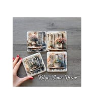 bilge tasarım Stone Decor Taş Bardak Altlığı 4'lü Set 10x10x1 Cm desenli