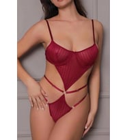 Transparan Bordo Dekolteli Balenli Fantazi İç Giyim Body DL1410