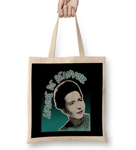 Feminist Simone de Beauvoir Original Stylized Retro Graphic Design Bez Çanta Uzun Saplı