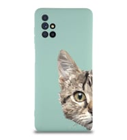 Samsung Galaxy M51 Uyumlu Lansman Kılıf Catface Tasarımlı İçi Kadife Kapak-Turkuaz (Şeffaf)