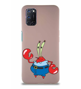 Oppo A52 Soft Premier Kapak Bay Yengeç Tasarımlı Silikon Kılıf - Pudra (Şeffaf)