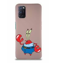 Oppo A52 Soft Premier Kapak Bay Yengeç Tasarımlı Silikon Kılıf - Pudra (Şeffaf)