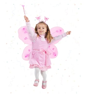Pembe Kelebek Kız Seti – 50 cm Kelebek Kanadı, Taç ve Asa