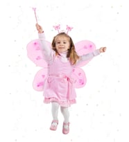 Pembe Kelebek Kız Seti – 50 cm Kelebek Kanadı, Taç ve Asa
