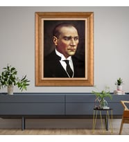 Altın Varaklı Çerçeveli Paspartulu Atatürk Tablo z4538 (Gold)