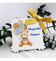 25 Adet Çerçeve Ahşap Magnet Fiyonlu Erkek Bebek Yenidoğan Hediyelik-