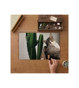 Kaktüsler ve Seviml Kedicik Tasarımı 240 parça Ahşap Puzzle Ahşap Kutuda MP05538