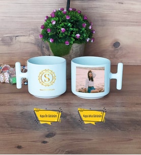 Gold Baş Harf Kupa Bardak T Fotoğraflı Doğum Günü Hediyesi