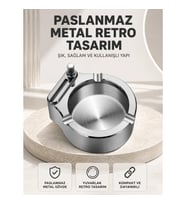 Mey İthalat® Çakmaklı Küllük Paslanmaz Metal Yuvarlak Tasarım