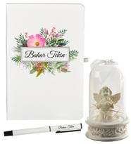 Kişiye Özel Defter Ve Roller Kalem Seti Işıklı Melek Temalı Fanus Hediyeli