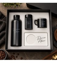 BK Gift Kişiye Özel İsimli Siyah Cam Suluk & Kahve Fincanı & Türk Kahvesi & MDF Bardak Altlığı - Hediye Kutulu Siyah Set-1