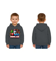 Unisex roblox Baskılı Çocuk Swaetshirt  Baskılı Kapüşonlu 3 İplik Şardonlu (Füme)