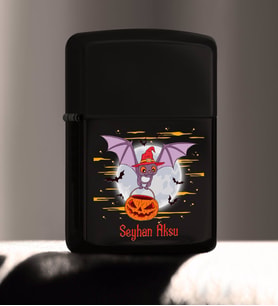 BK Gift Kişiye Özel Happy Halloween Tasarımlı Renkli Baskılı Siyah Benzinli Metal Çakmak-8