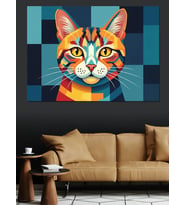 Geometrik Renkli Modern Kedi Portresi Dekoratif Kanvas - Mdf Ahşap Tablo