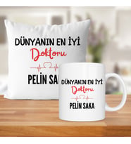 Dünyanın En İyi Doktoru Baskılı Kişiye Özel Kupa Bardak Ve Saten Yastık