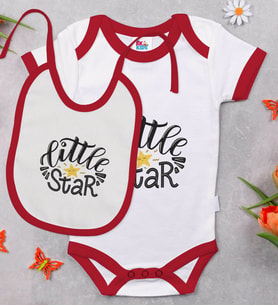 BK Kids Little Star Tasarımlı Kırmızı Bebek Body Zıbın ve Mama Önlüğü Hediye Seti-1